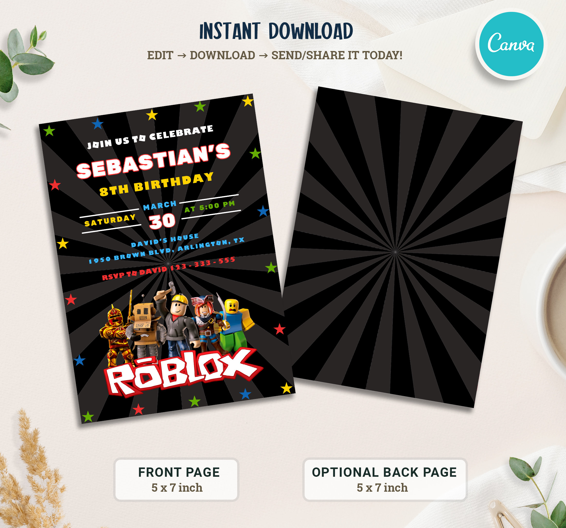 Roblox Invitation, Roblox Invite, Game Party, Roblox Boy Birthday ...