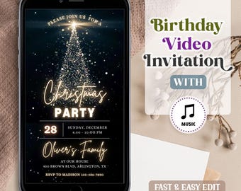 Animated Christmas Party Video Invitation: Editable Canva Template