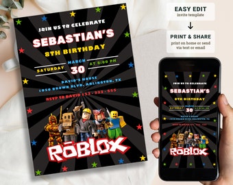 Roblox Birthday Invitation Template: Game Party Invite (Canva Editable)