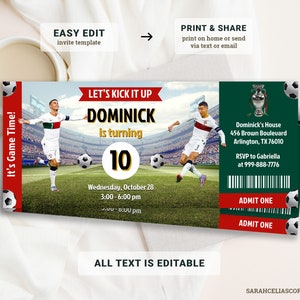 Modelo de convite de aniversário de futebol editável, convite de aniversário de futebol, convites de aniversário de futebol, download instantâneo