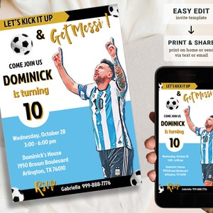 Modelo de convite de aniversário de futebol, convite de aniversário de futebol, convites de aniversário de futebol, futebol argentino, download instantâneo