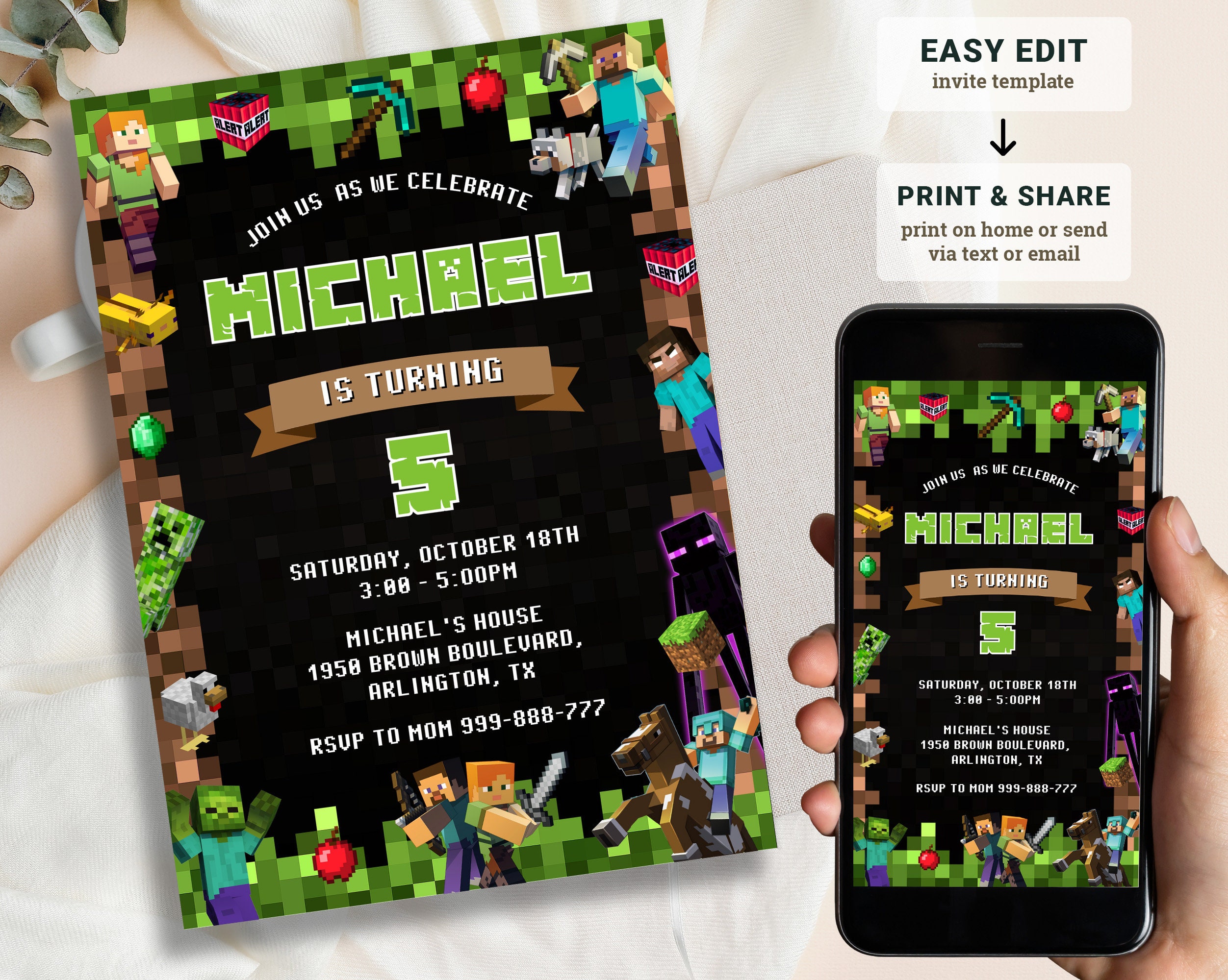 Editable Minecraft Invite – Printable + Phone Version