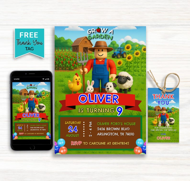 Roblox Anbau Geburtstagseinladung: Bearbeitbare Spielparty Vorlage (Digitaler Download) Bild 1