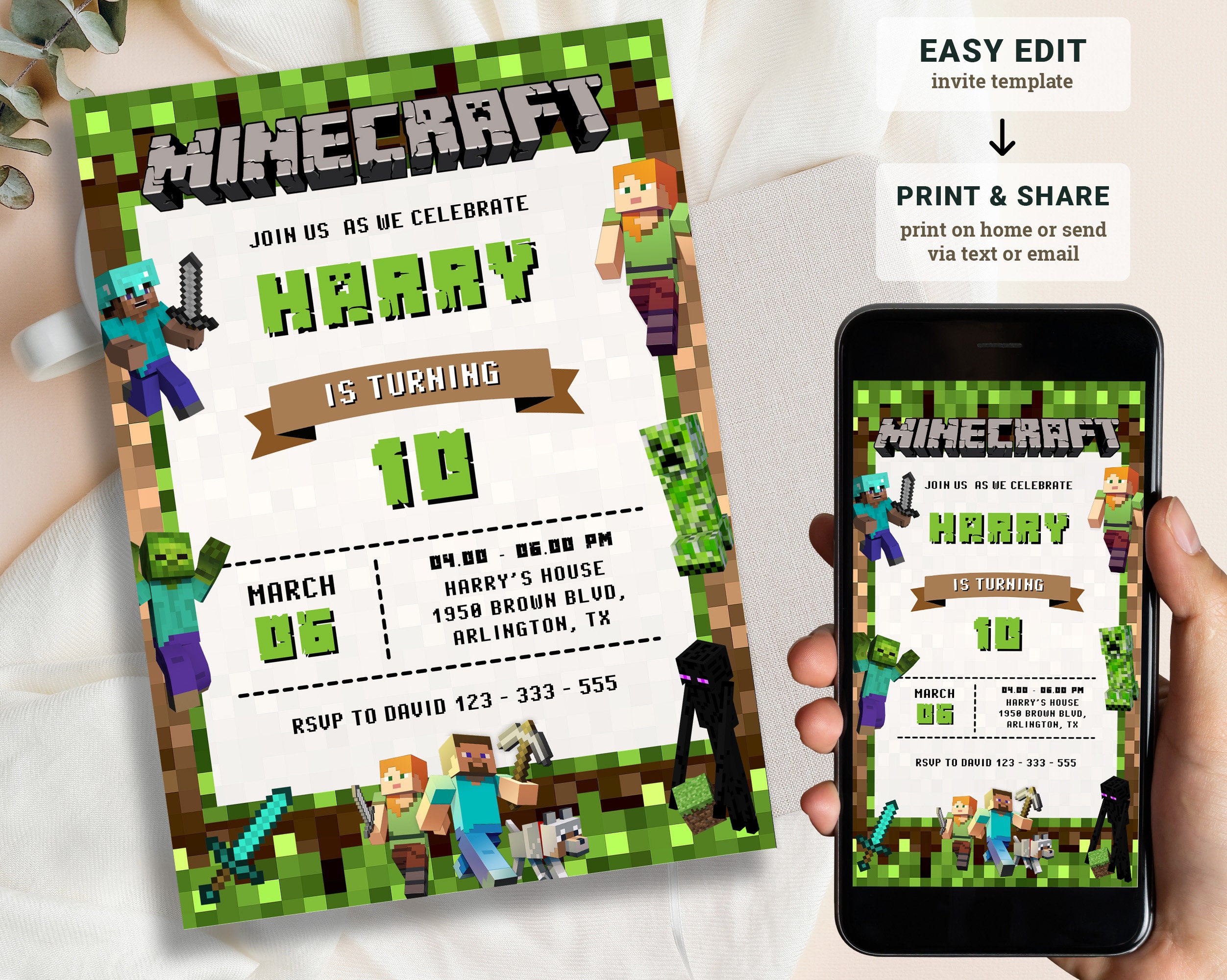 Minecraft Birthday Canva Template