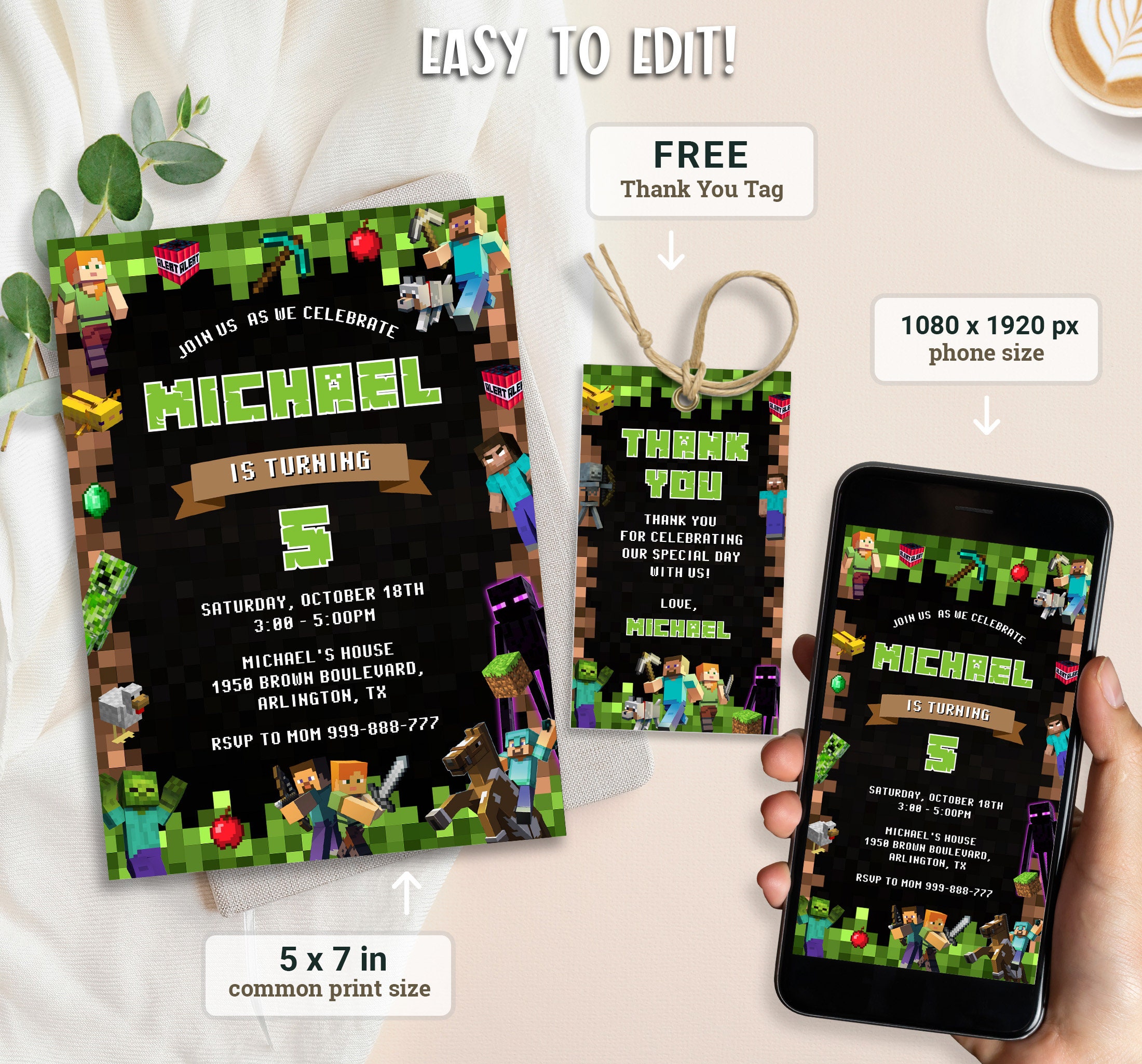 Editable Minecraft Invite – Printable + Phone Version