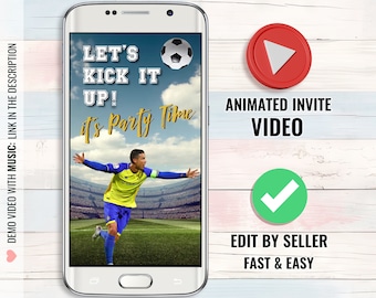 Soccer Birthday Video Invitation, Animated Soccer Party invitations, Football Invite, Portugal Soccer, Personalized Video, Edited By Seller