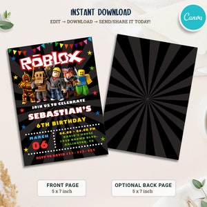 Roblox uitnodiging, Roblox uitnodigen, Game Party, Roblox Boy verjaardagsuitnodiging sjabloon, spel verjaardag, Kids Roblox, bewerkbare sjabloon, Canva afbeelding 3