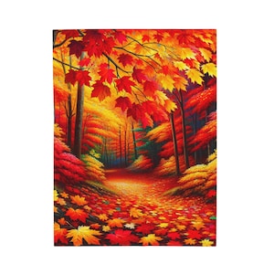 Cozy Fall Path Plush Blanket, Warm Throw for Autumn Nights, Soft Bed Cover, Home Decor, Unique Gift for Nature Lover, Thanksgiving