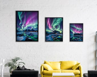 Northern Lights, Illuminating Nature Wall Art Set, 3 Piece Wall Art, Home Office Decor, Multi Piece Wall Art, Digital Download