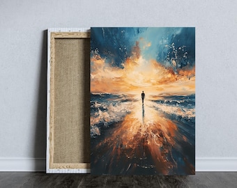 Abstract Ocean Landscape Print: Navy Blue Coastal Wall Art (Digital Download)