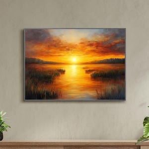 Golden Sunset Landscape Painting: Scenic Nature Art (Digital Download)