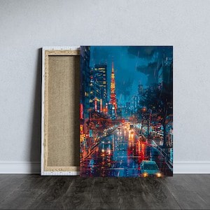 Cartel de la noche de Tokio, cartel de viaje, arte de la pared japonesa, arte de la pared del paisaje urbano, impresión de la ciudad de Japón, decoración urbana, impresión de la ciudad moderna, descarga digital
