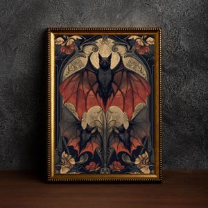 Gothic Bat Art Print, Dark Fantasy Wall Decor, Vintage Horror Illustration, Victorian Gothic Poster, Halloween Wall Art, Digital Download