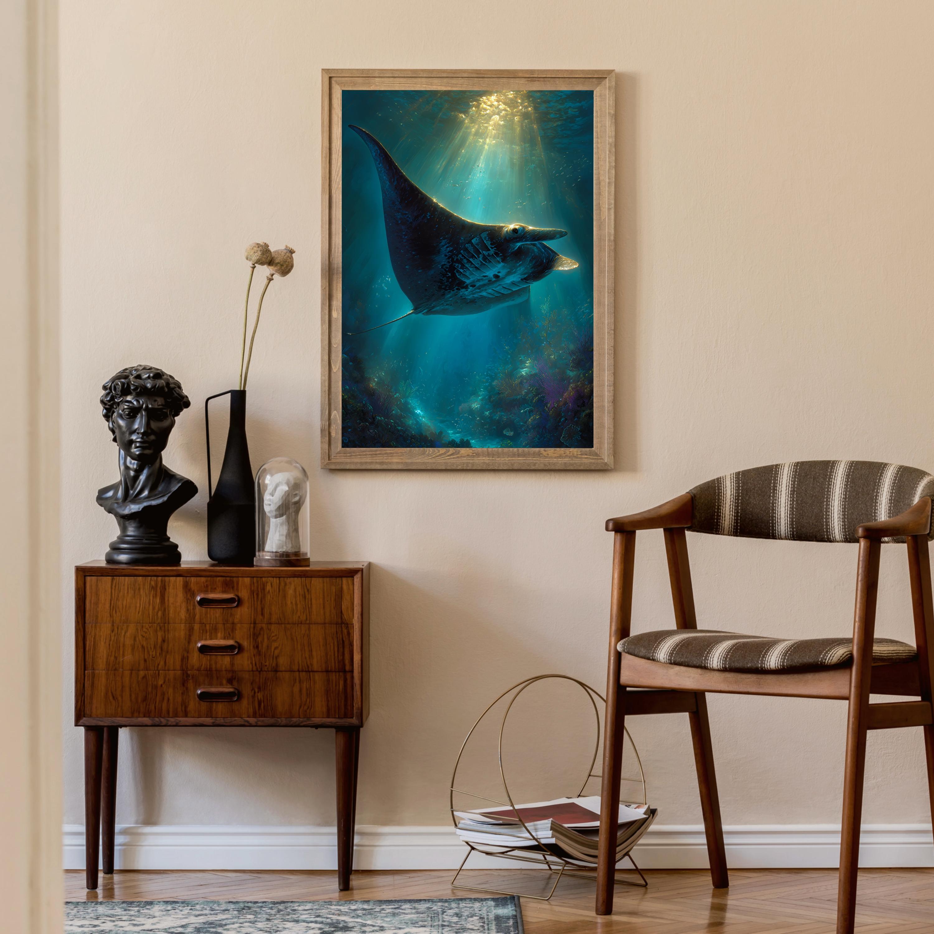 Manta Ray Art Print, Underwater Ocean Wall Decor (digital Download) - Etsy