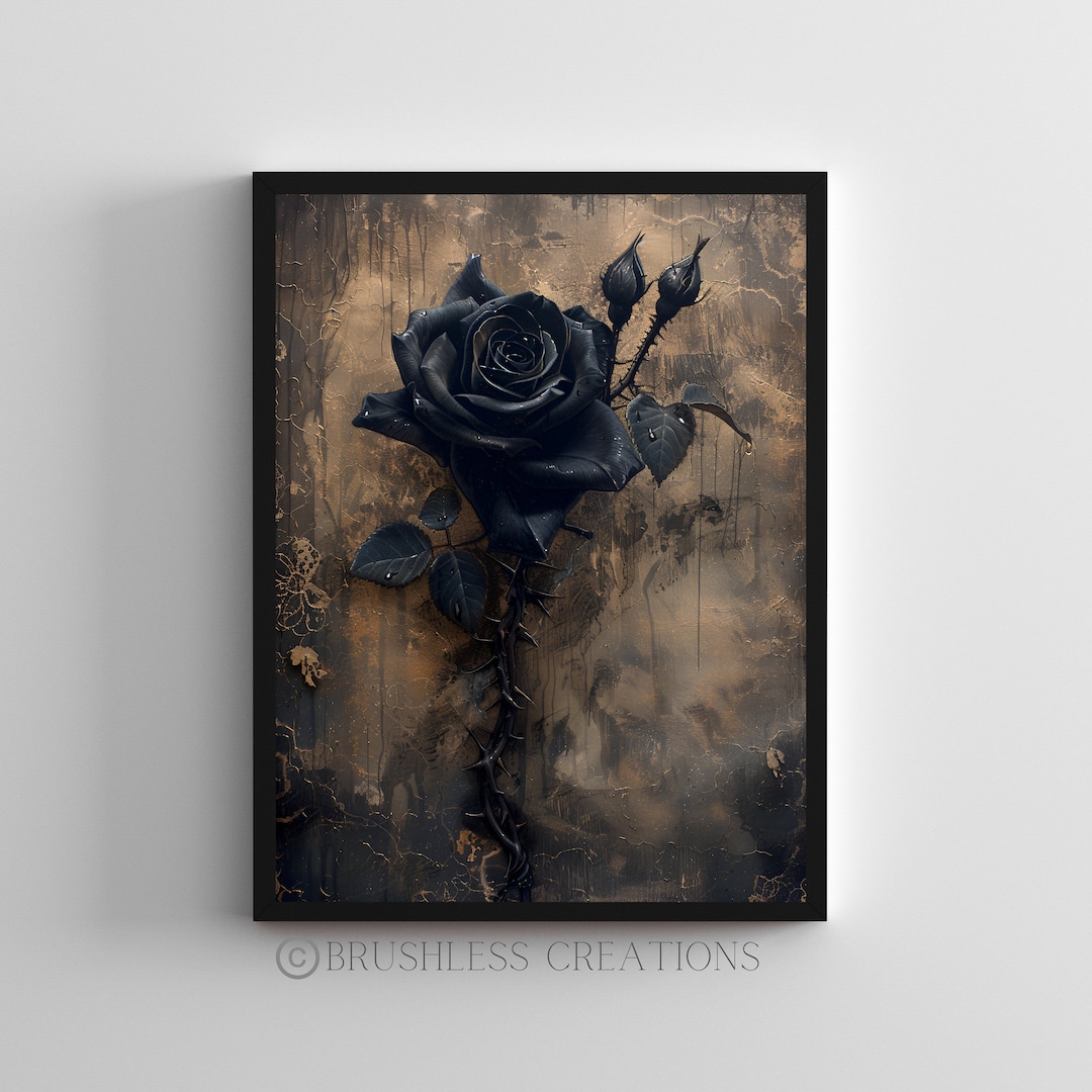 Ethereal Black Rose Art Print: Gothic Home Decor (digital