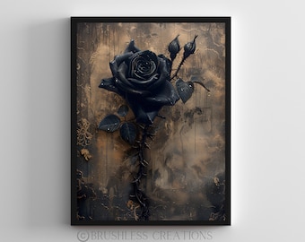 Ethereal Black Rose Art Print: Gothic Home Decor (Digital Download)