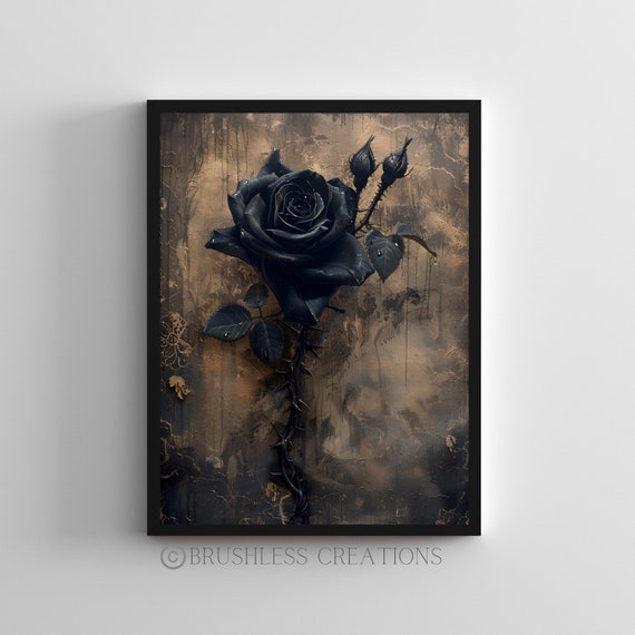 Ethereal Black Rose Art Print: Gothic Home Decor (digital