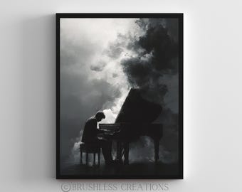 Black and White Pianist Poster: Minimalist Music Room Art (Digital Download)