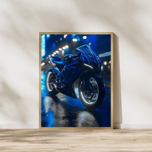 Yamaha YZF-R6 Poster, Superbike Wall Art, Sport Motorcycle Print, Modern Bike Decor, Night Ride Artwork, Digital Download