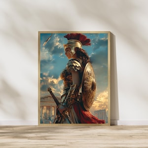 Goddess Athena Wall Art, Greek Mythology Art, Warrior Goddess Print, Ancient Greece Decor, Feminine Strength Artwork, Digital Download