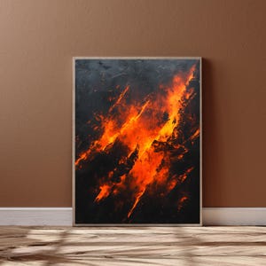 Abstract Flame Wall Art: Fiery Red & Black Print (Digital Download)