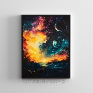 Arte murale della galassia cosmica: stampa spaziale surreale al tramonto (download digitale)