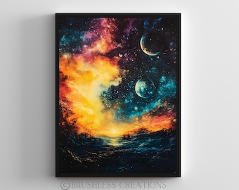 Cosmic Galaxy Wall Art: Surreal Sunset Space Print (Digital Download)