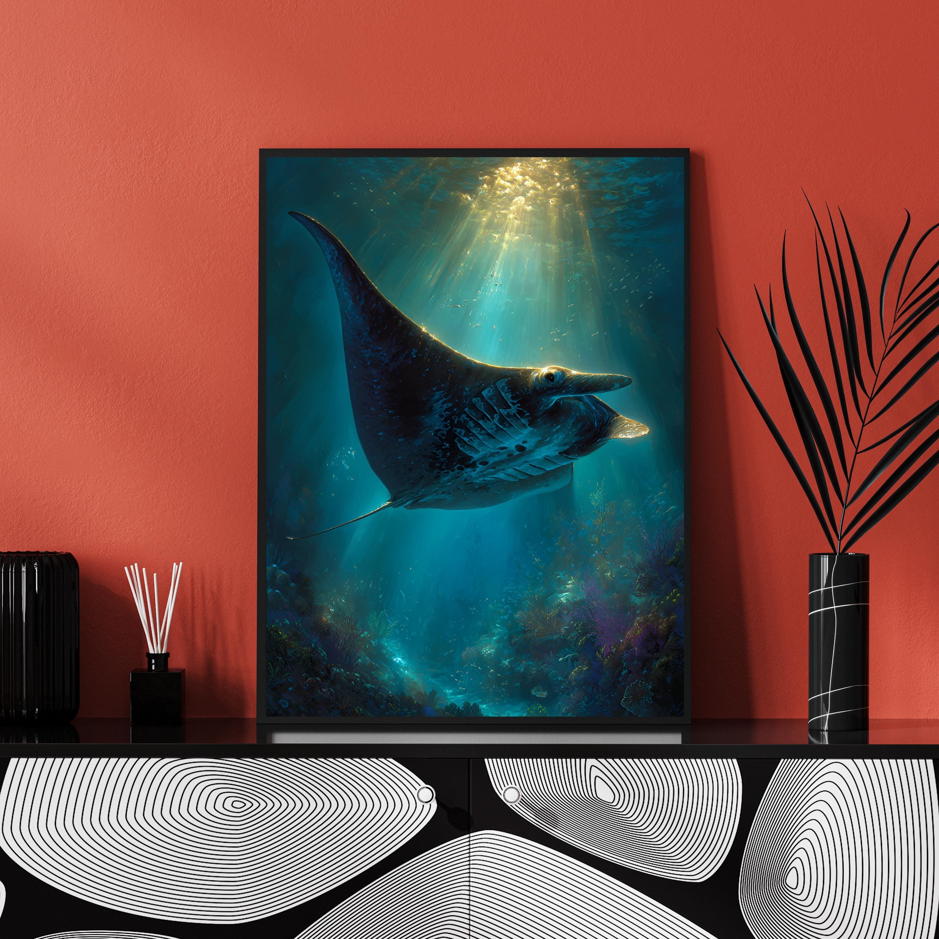 Manta Ray Art Print, Underwater Ocean Wall Decor (digital Download) - Etsy