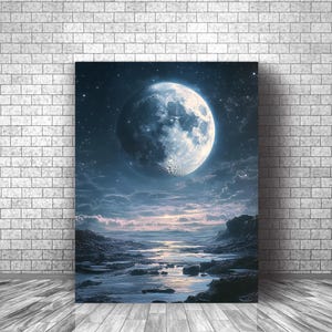 Moon Print, Full Moon Wall Art, Celestial Art Print, Night Sky Decor, Moon Art Print, Mystical Moon Poster, Digital Download