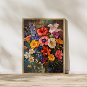 Spring Flowers Painting, Vibrant Floral Art Print, Floral Wall Art, Botanical Wall Decor, Interior Design, Digital Download