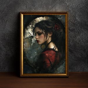 Gothic Woman Portrait Print: Dark Romance Victorian Art (Digital Download
