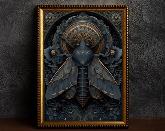 Lámina de polilla gótica oscura, arte mural gótico, decoración de fantasía oscura, decoración de pared mística, póster gótico, descarga digital