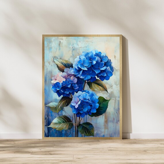 青いアジサイの水彩画：花のボタニカルアート（デジタルダウンロード
