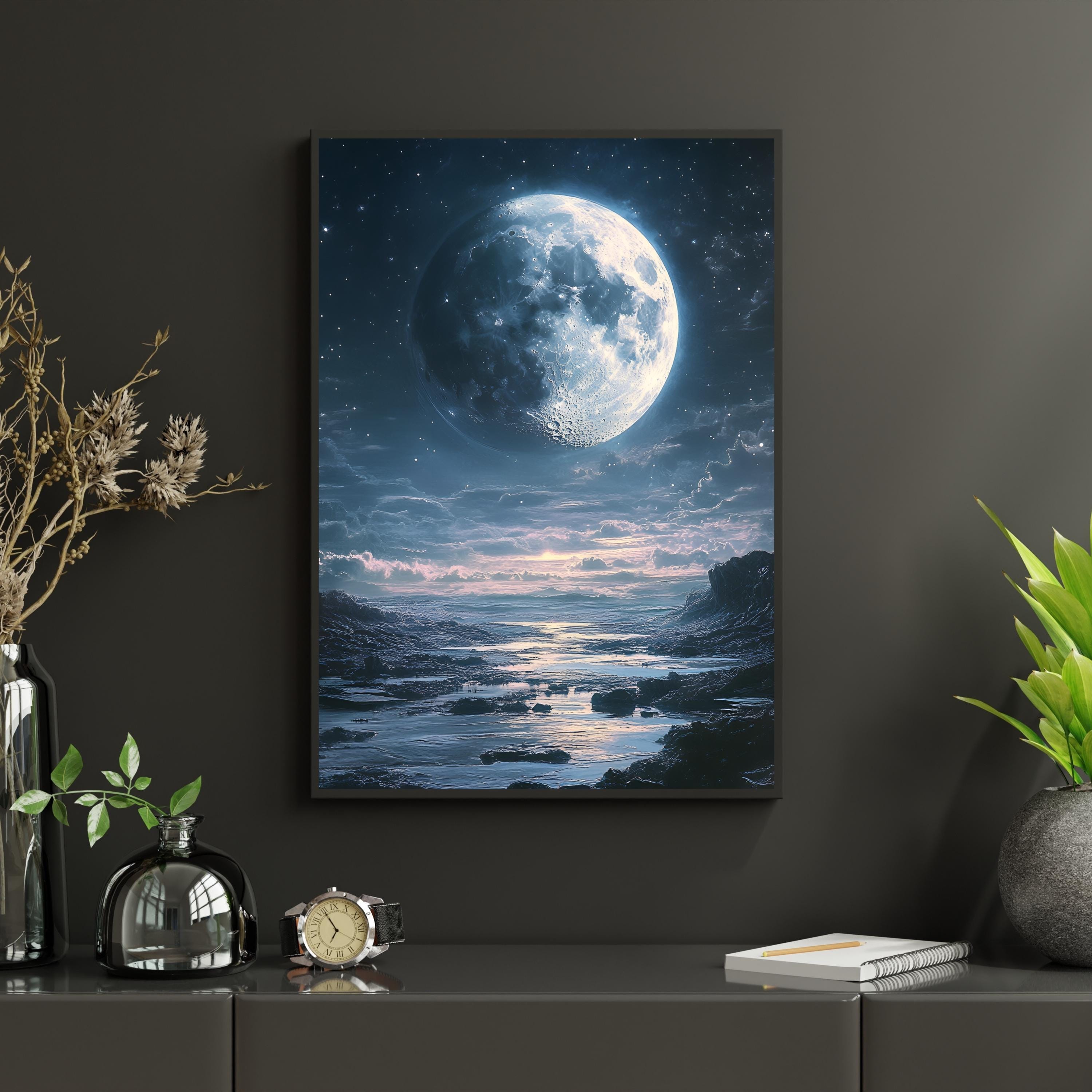Moon Print, Full Moon Wall Art, Celestial Art Print, Night Sky Decor ...