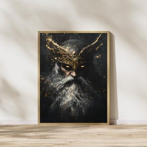 Odin Art Print, Norse Mythology Wall Art, Viking God Print, Fantasy Norse Decor, Dark Mythical Art, Warrior Wall Art, Digital Download