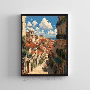 Lisbon Travel Poster, Portugal Wall Art, Vintage Travel Print, Cityscape Illustration, European Architecture Decor, Digital Download