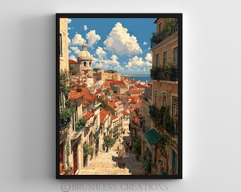 Lissabon Portugal Reiseposter: Vintage Stadtbild (Digitaler Download)