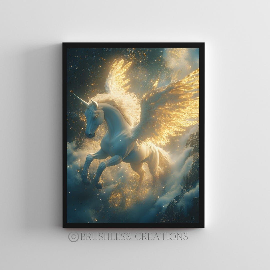 Majestic Pegasus Print: Golden Wings, Mythical Horse (digital Download ...