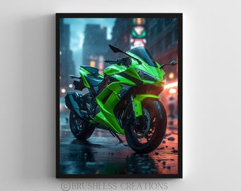 2016 Kawasaki Ninja ZX-6R Blueprint, Art Print 8x12in to 60x41in