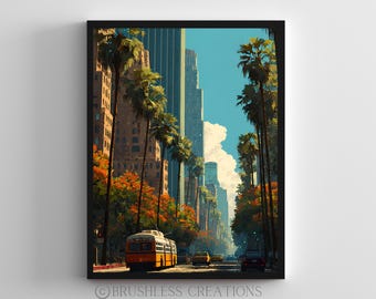 Los Angeles Travel Poster: Retro Palm Tree Street Art (Digital Download)