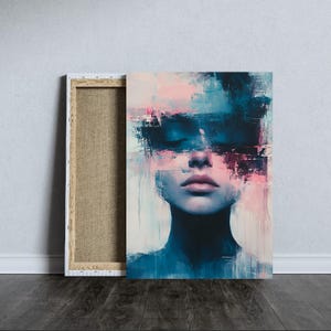 Abstract Woman Portrait Art Print: Pink & Blue (Digital Download)