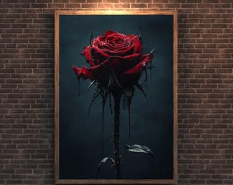 Rote Rose Kunstdruck: Gothic Wandbild Blumen (Digitaler Download)