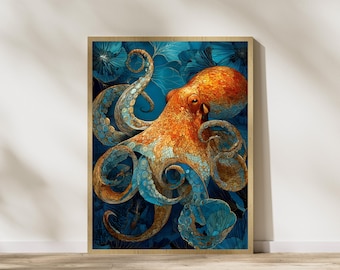 浮世絵「タコ」：日本の墨絵による海洋芸術（デジタルダウンロード