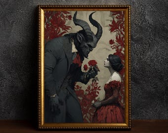 Gothic Devil and His Love Art Print, Dark Romance Poster (Digital Download)