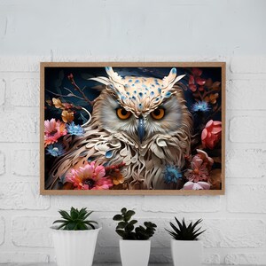 Floral Owl Print, Botanical Art Print, Woodland Animal Art, Nature-Inspired Wall Art, Boho Owl Decor, Owl Decor, Digital Download