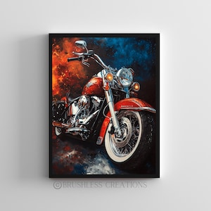 Harley Davidson Poster, Motorcycle Wall Art, Biker Decor, Vintage Motorcycle Print, American Classic Bike, Garage Decor, Digital Download