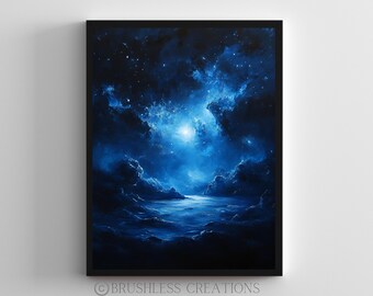 Night Sky Poster: Celestial Ocean Landscape Art (Digital Download)