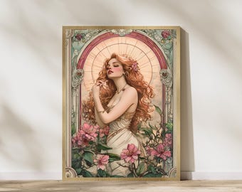Art Nouveau-poster Aphrodite: Griekse godin print (digitale download)