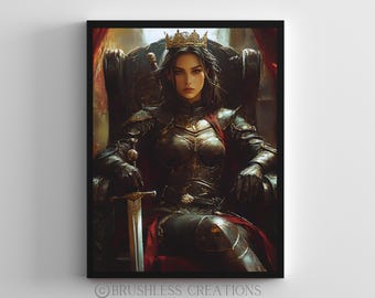 Stampa artistica di cavaliere donna: regina medievale, guerriera fantasy (download digitale)