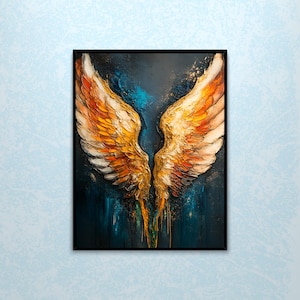 Angel Wings Print, Celestial Wall Art, Modern Angelic Wings Painting, Angel Art Print, Inspirational Decor, Digital Download